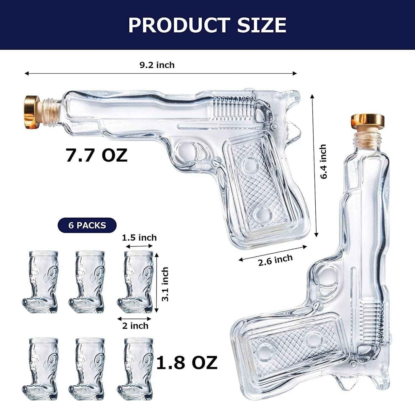 Pistol Gun Decanter & Pistol Shot Glasses Set - Holster