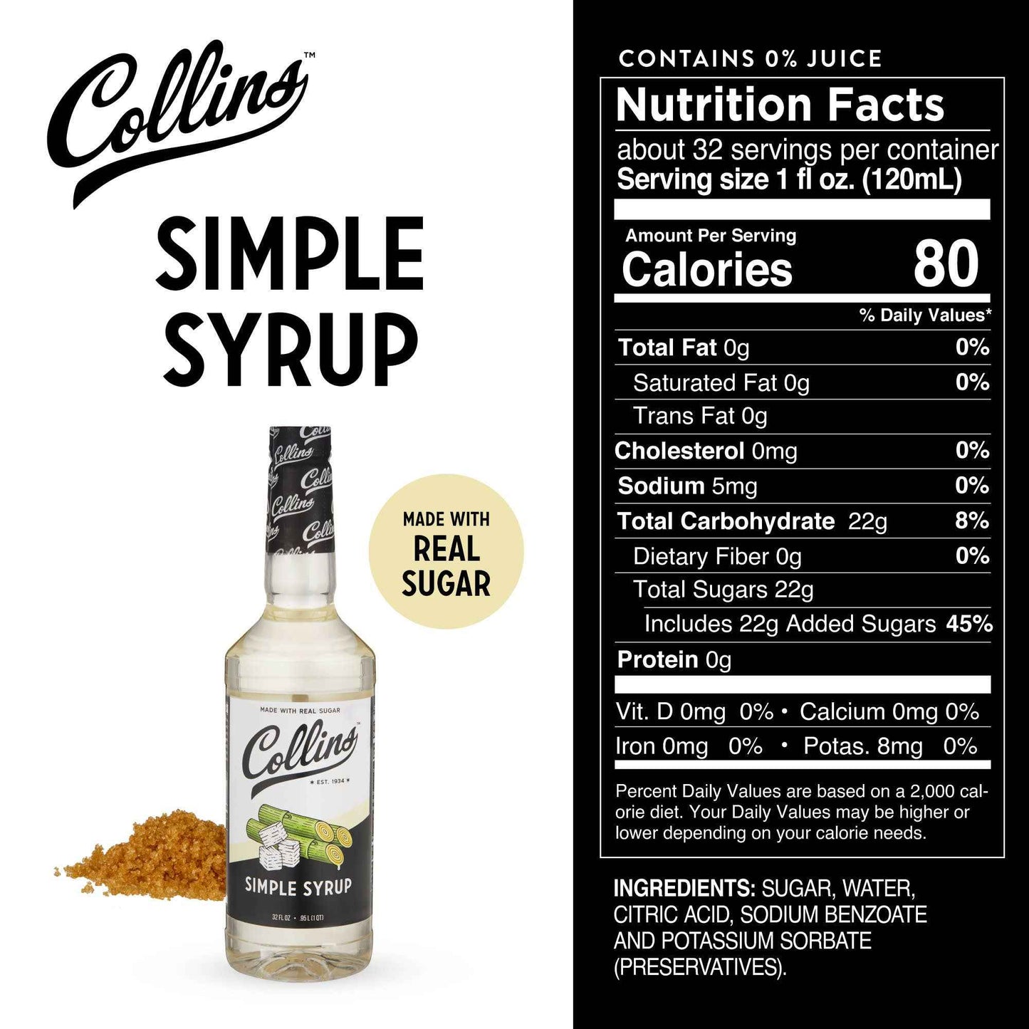 Real Sugar Cocktail Simple Syrup 32 oz
