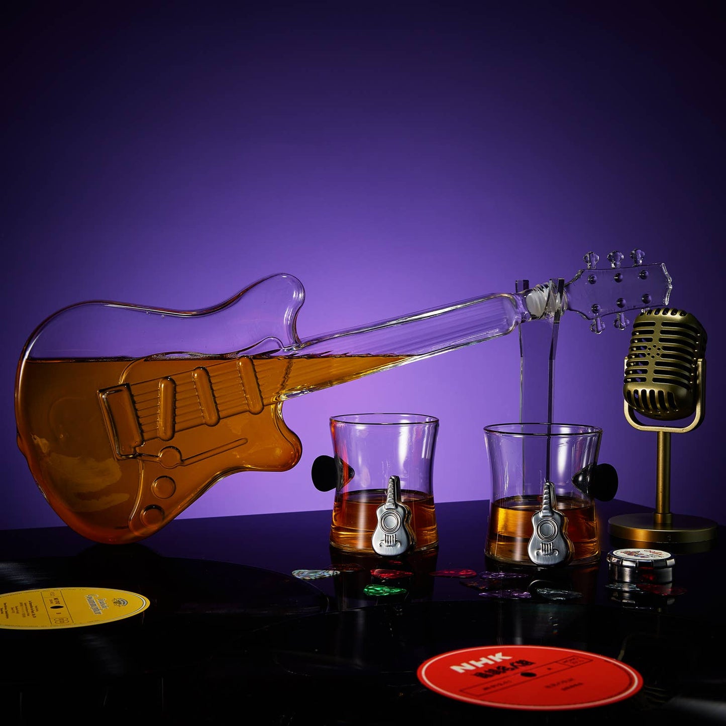 Electric Guitar Decanter with 2 Pick Whiskey Glasses - Salty's Texas Provisions