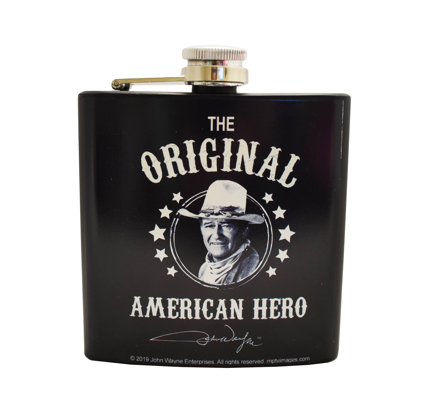 John Wayne Hip Flask - Black & White Established