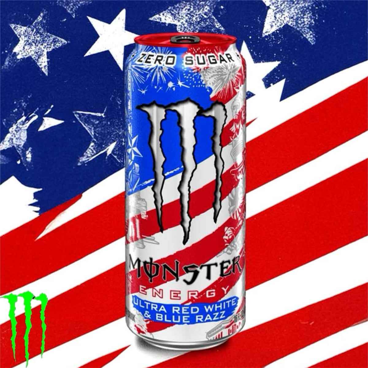 Monster Energy Ultra Red White & Blue Razz Zero 16 oz