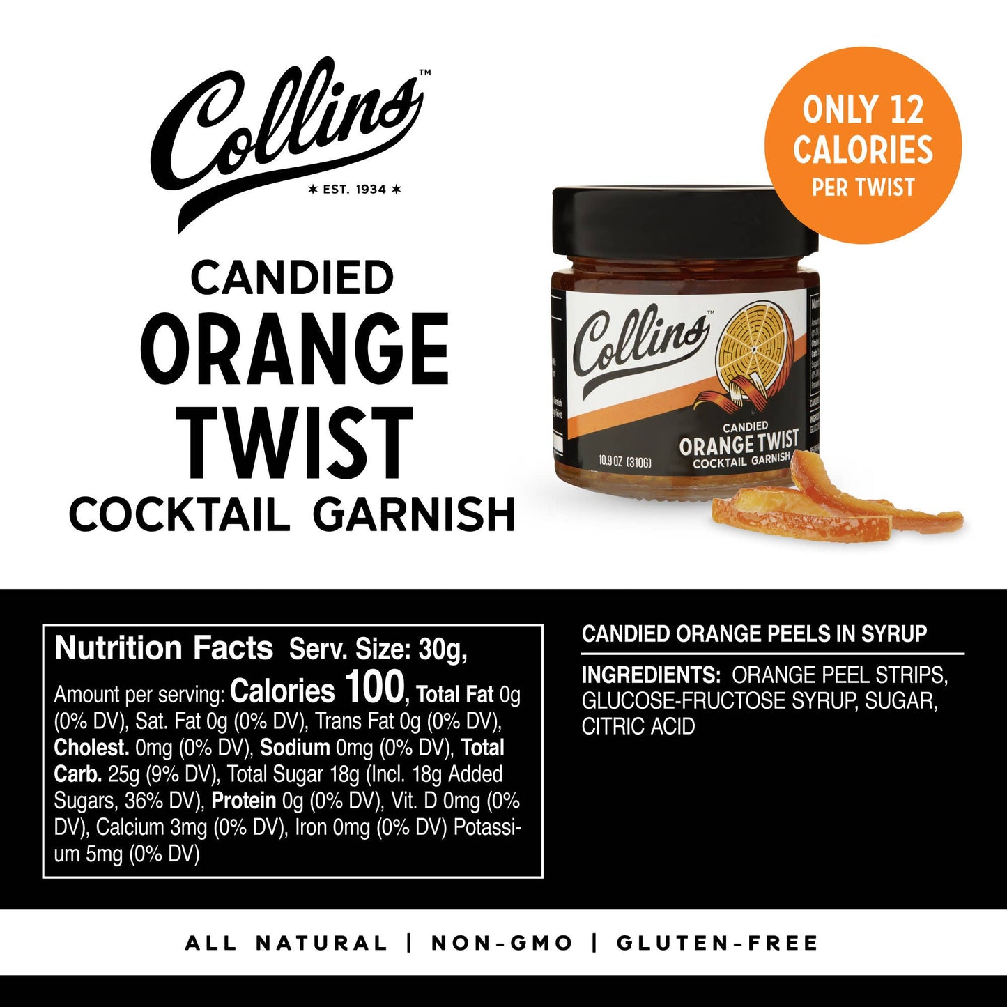 Italian Candied Orange Peel Twist Cocktail Garnish 10.9 oz