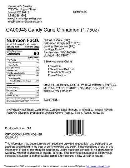 Hand-Spun Jumbo Candy Cane - Cinnamon - 1.75 oz - Salty's Texas Provisions