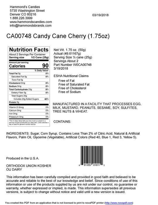 Hand-Spun Jumbo Candy Cane - Cherry - 1.75 oz - Salty's Texas Provisions