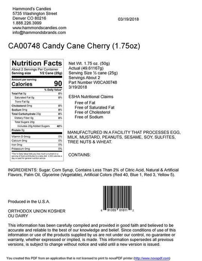 Hand-Spun Jumbo Candy Cane - Cherry - 1.75 oz - Salty's Texas Provisions