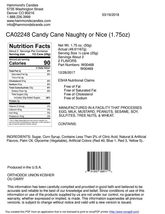 Jumbo Candy Cane - "Naughty or Nice" Surprise Flavor -1.75oz - Salty's Texas Provisions