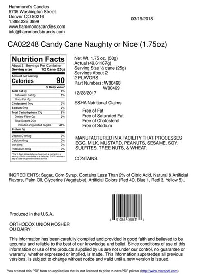 Jumbo Candy Cane - "Naughty or Nice" Surprise Flavor -1.75oz - Salty's Texas Provisions
