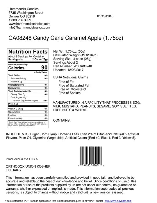 Hand-Spun Jumbo Candy Cane - Caramel Apple - 1.75 oz - Salty's Texas Provisions