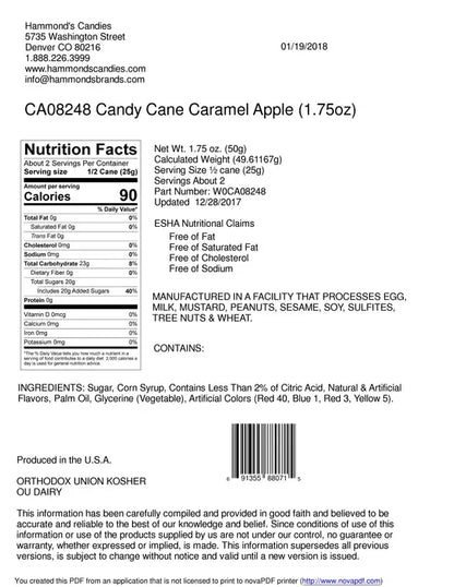 Hand-Spun Jumbo Candy Cane - Caramel Apple - 1.75 oz - Salty's Texas Provisions