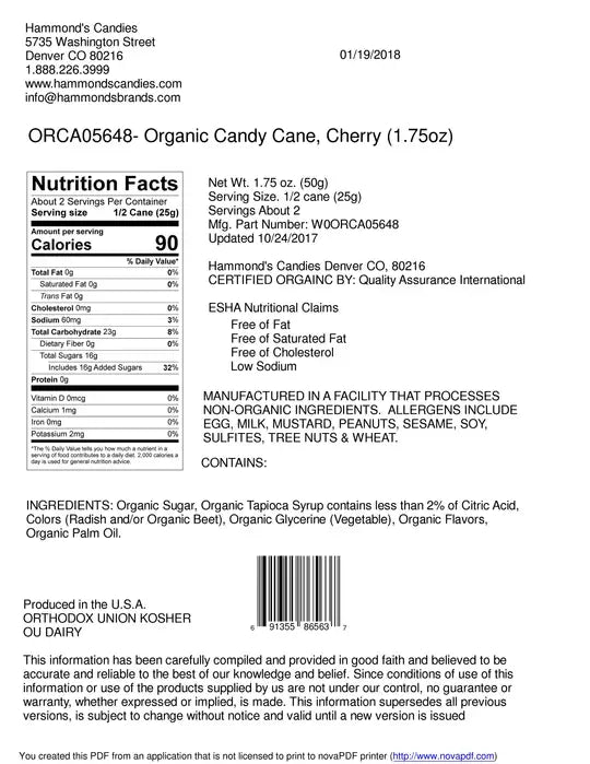 Organic Hand-Spun Jumbo Candy Cane - Cherry - 1.75 oz - Salty's Texas Provisions