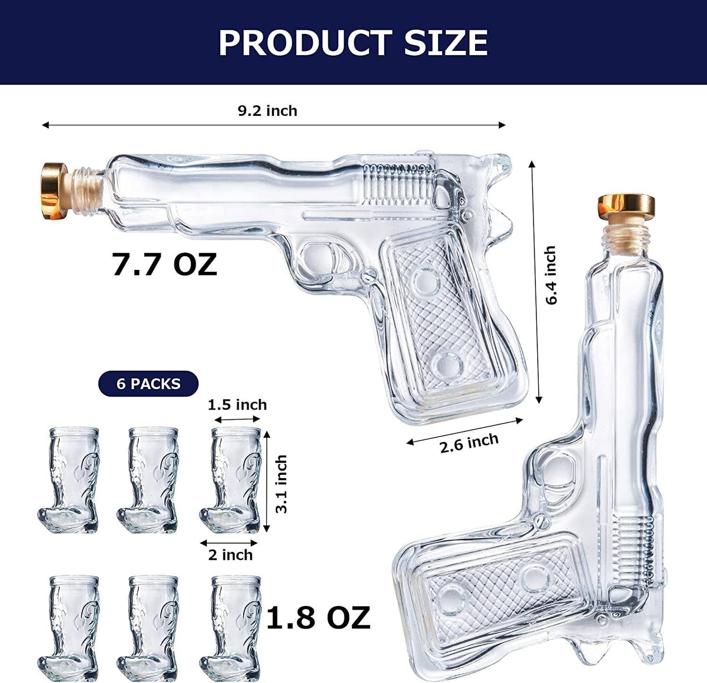 Pistol Gun Decanter & Pistol Shot Glasses Set - Holster