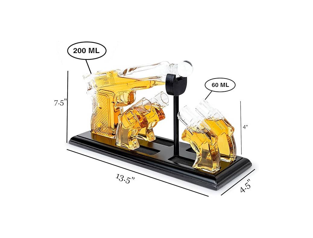 Whiskey Gun Decanter &Shot Glasses Gift Set - Mahogany Tray - Salty's Texas Provisions