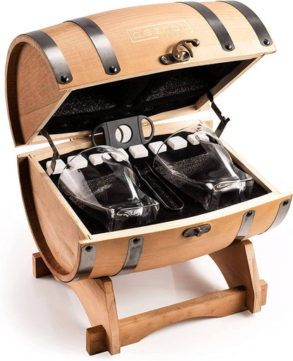 Whiskey Glasses and Accessories In Whiskey Barrel Gift Box