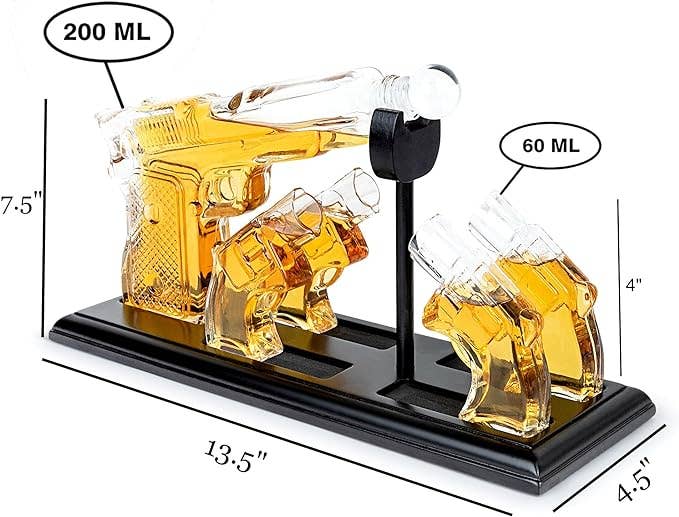 Whiskey Gun Decanter &Shot Glasses Gift Set - Mahogany Tray - Salty's Texas Provisions