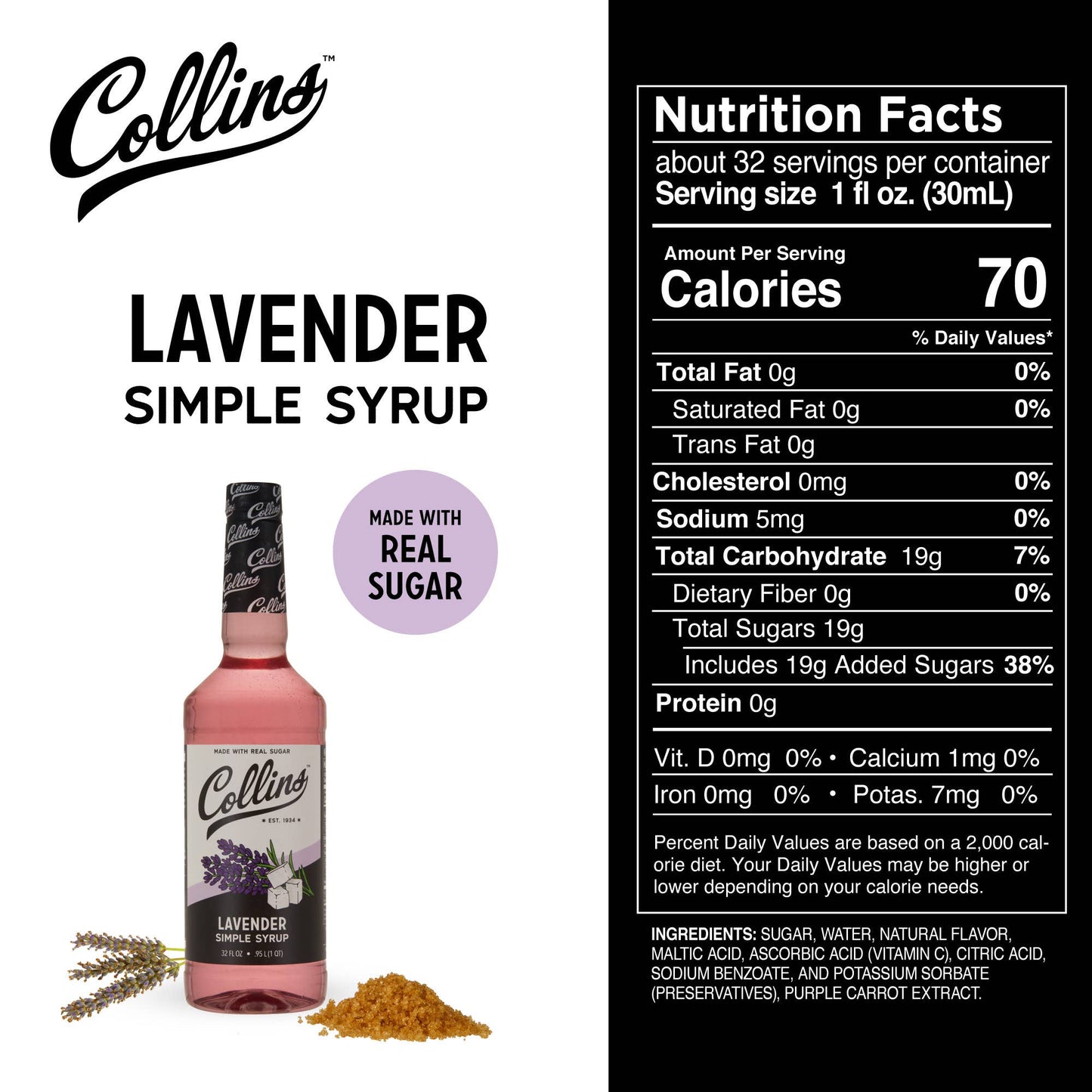 Real Sugar Lavender Cocktail Simple Syrup 32 oz