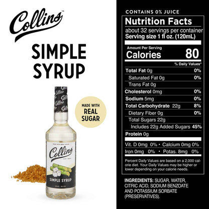 Real Sugar Cocktail Simple Syrup 32 oz