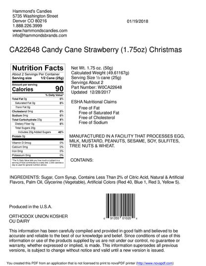 Hand-Spun Jumbo Candy Cane - Strawberry - 1.75 oz - Salty's Texas Provisions