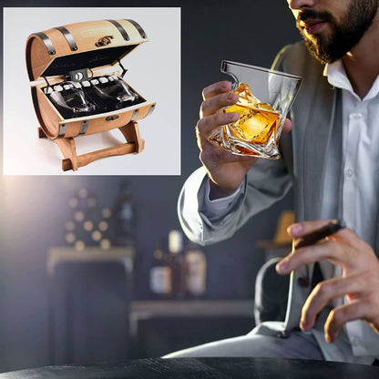 Whiskey Glasses and Accessories In Whiskey Barrel Gift Box