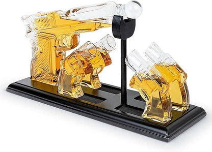 Whiskey Gun Decanter &Shot Glasses Gift Set - Mahogany Tray - Salty's Texas Provisions