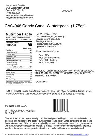 Hand-Spun Jumbo Candy Cane - Spearmint / Wintergreen -1.75oz - Salty's Texas Provisions