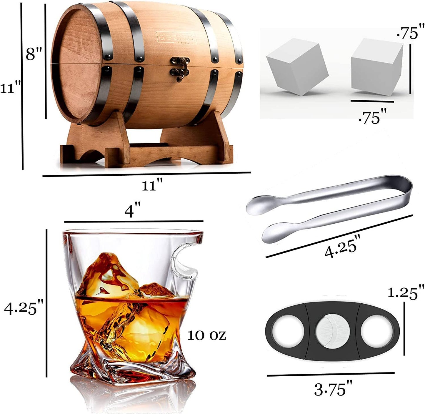Whiskey Glasses and Accessories In Whiskey Barrel Gift Box