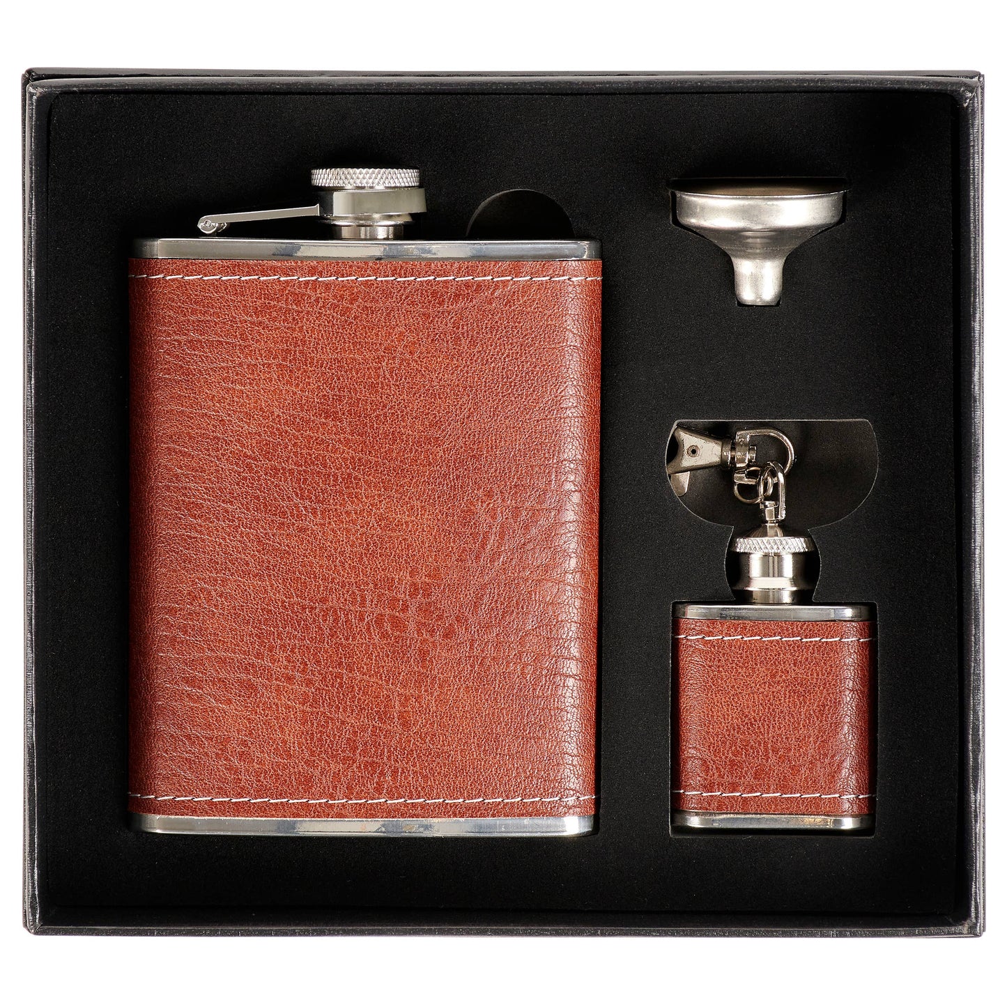 Brown Pebbled Flask Set