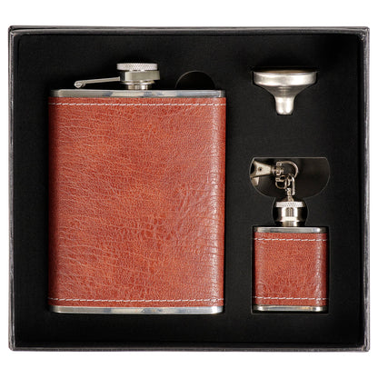 Brown Pebbled Flask Set