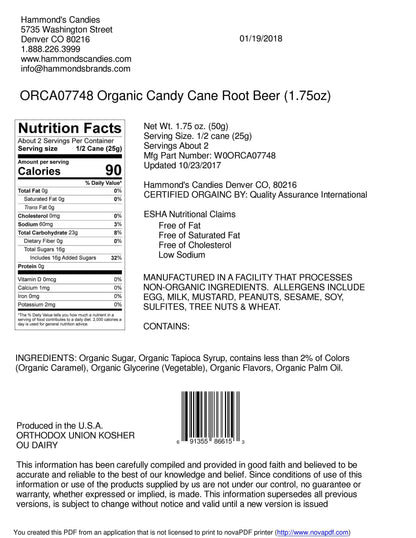 Organic Hand-Spun Jumbo Candy Cane - Root Beer - 1.75 oz - Salty's Texas Provisions