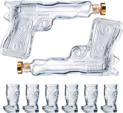 Pistol Gun Decanter & Pistol Shot Glasses Set - Holster