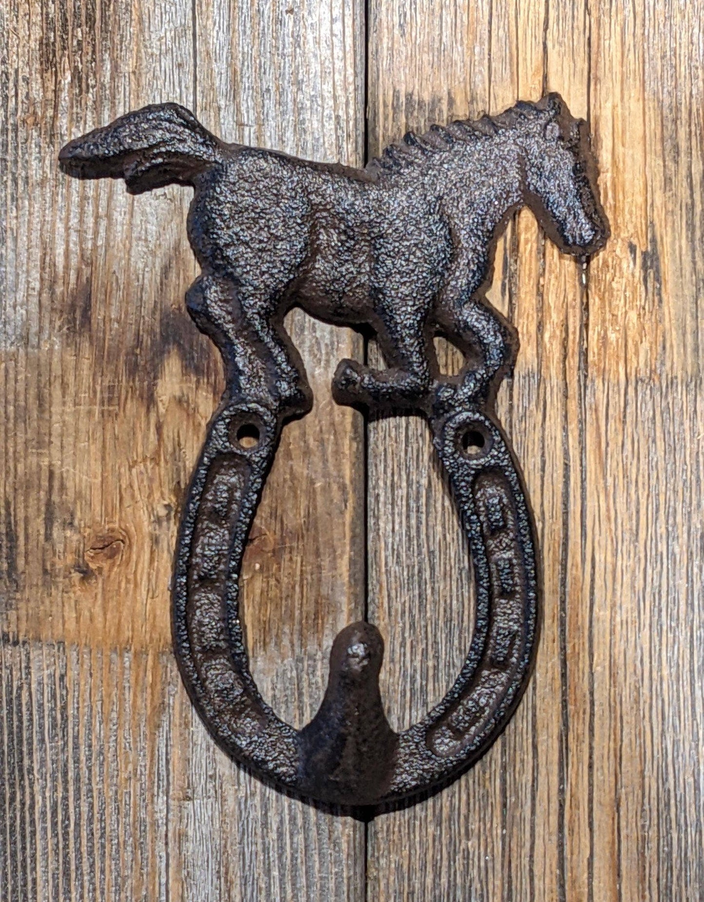 Horse with Horseshoe Cast Iron Hook