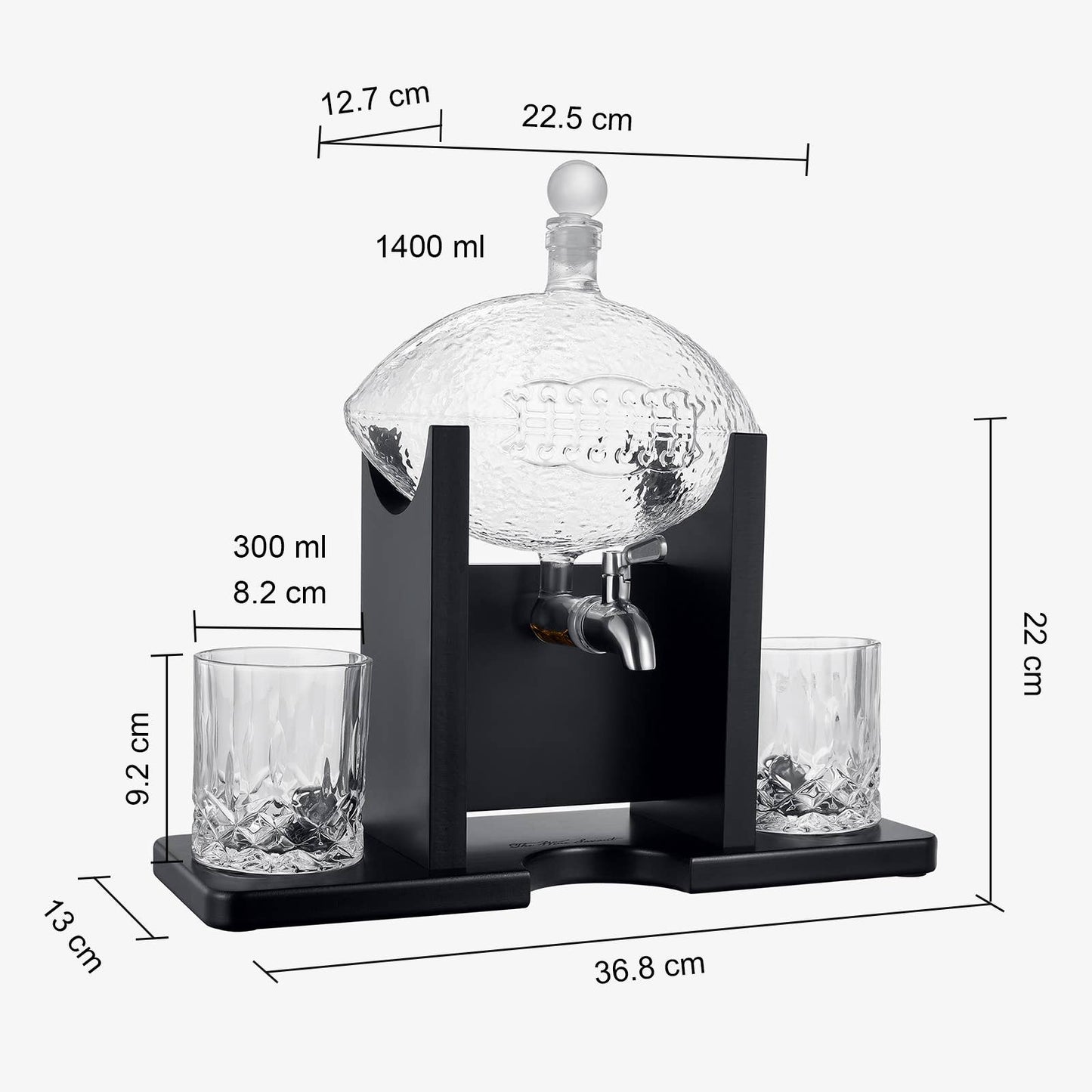 Football Decanter Set with 2 Whiskey & Wine Glasses | 1400mL - Salty's Texas Provisions