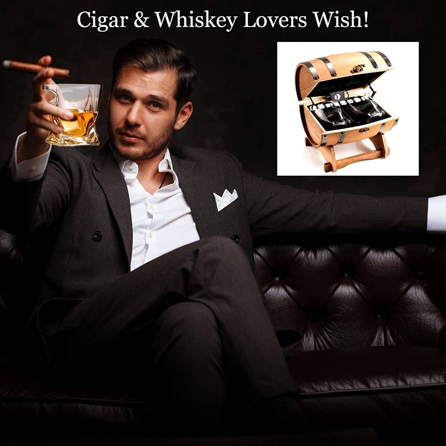 Whiskey Glasses and Accessories In Whiskey Barrel Gift Box