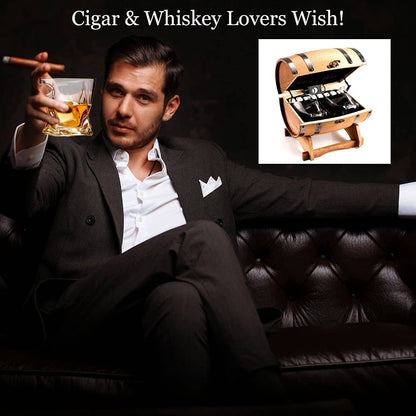 Whiskey Glasses and Accessories In Whiskey Barrel Gift Box